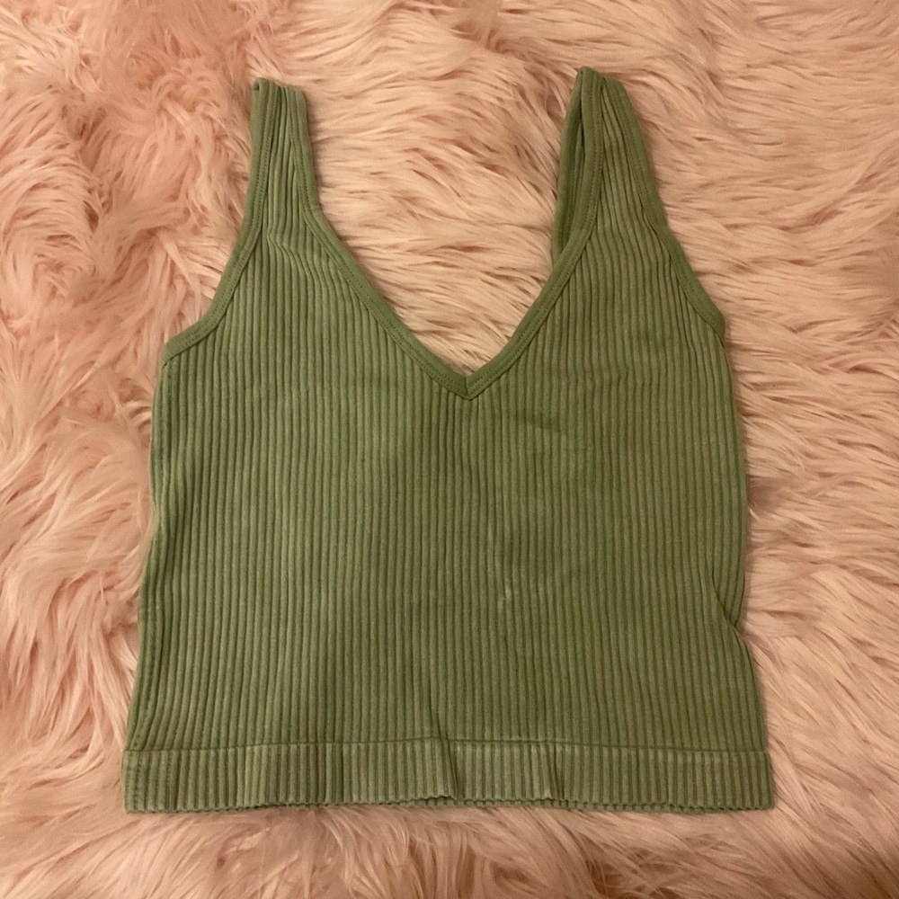 Green Ribbed Women's Top